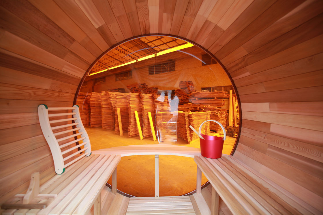 Sauna Tradicional a Vapor em Barril Canadense de Cedro / Hemlock 2025 com Função de Vapor Seco e Fogão a Lenha Externo