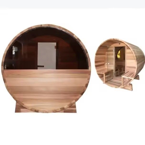 Sauna de Barril Externa para Pátio a Vapor Seco 2025 Madeira Maciça de Cedro Vermelho Sauna Tradicional para Relaxamento no Pátio