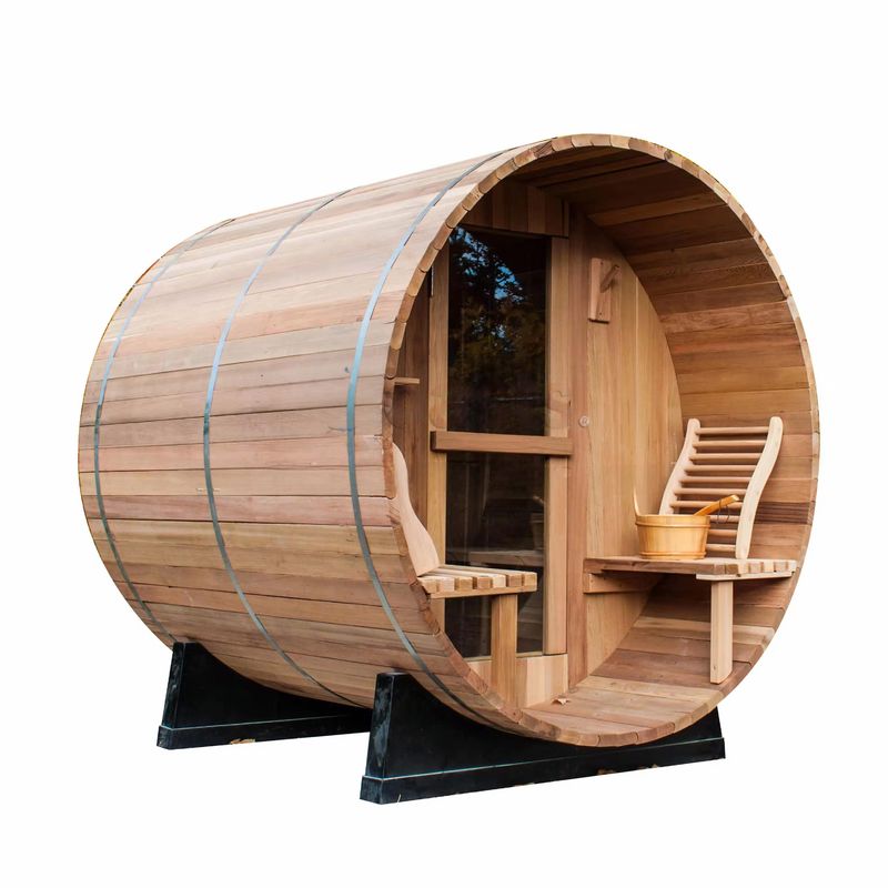 Experimente a Sauna Tradicional com Sala de Sauna a Lenha para Quatro Pessoas em Design de Barril ao Ar Livre e Material de Madeira Maciça