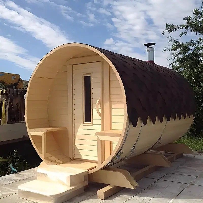 2025 Canadian Red Cedar Outdoor Barrel Sauna Room com fogão a lenha 3KW Voltagem 110V/220V