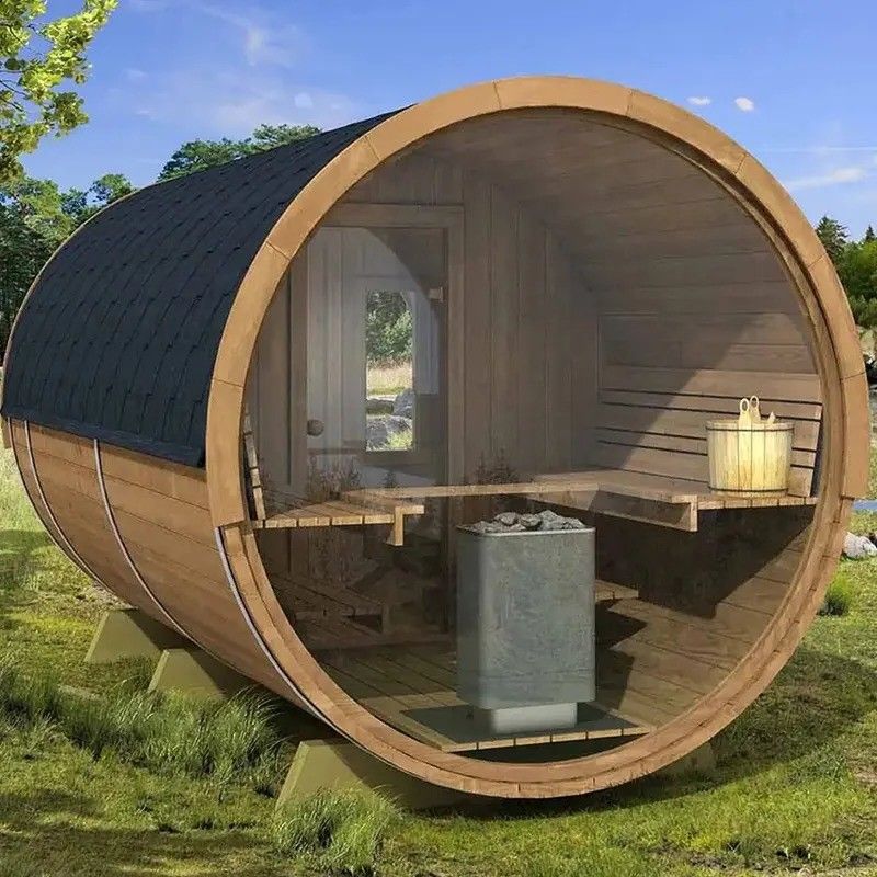 2025 Canadian Red Cedar Outdoor Barrel Sauna Room com fogão a lenha 3KW Voltagem 110V/220V