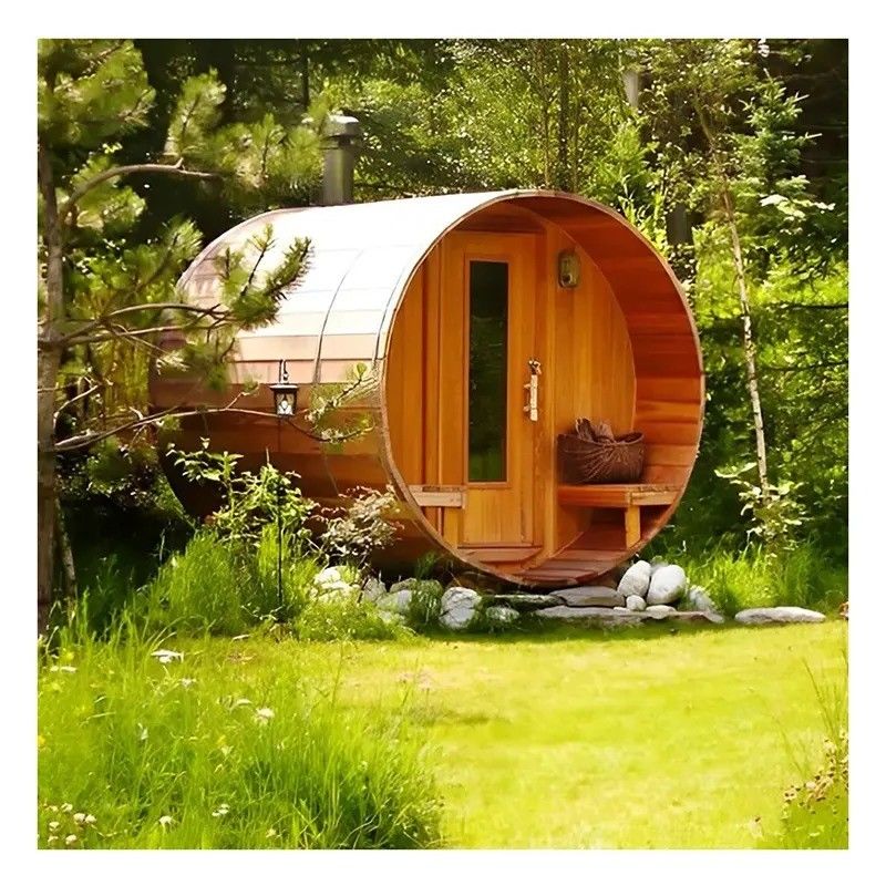 2025 Canadian Red Cedar Outdoor Barrel Sauna Room com fogão a lenha 3KW Voltagem 110V/220V