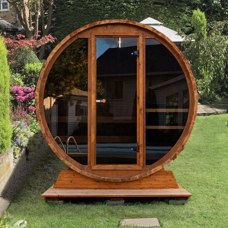 Sauna de barril de cedro vermelho com 110V/220V de voltagem e sala de vapor