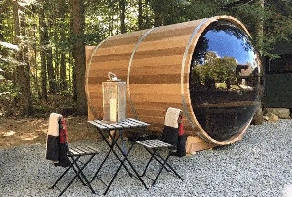 Sauna de Madeira com Certificado CE para 4-8 Pessoas, Design de Barril Exterior e Fogão a Lenha