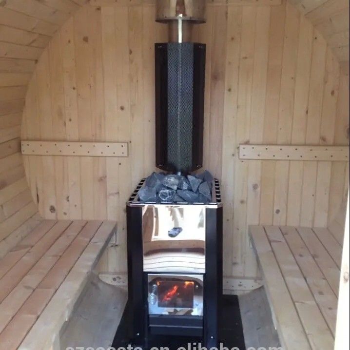 Sauna de Madeira com Certificado CE para 4-8 Pessoas, Design de Barril Exterior e Fogão a Lenha