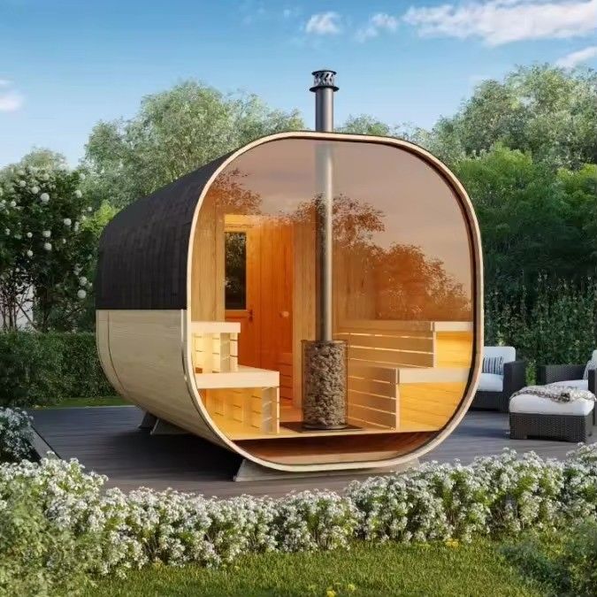 Certificado CE Estilo de Design Moderno Red Cedar Dry Steam Cube Sauna Room Com Fogão para Família de 4 Pessoas e Exterior