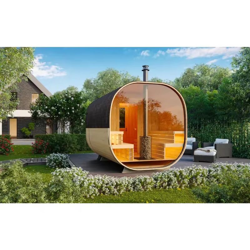 Certificado CE Estilo de Design Moderno Red Cedar Dry Steam Cube Sauna Room Com Fogão para Família de 4 Pessoas e Exterior