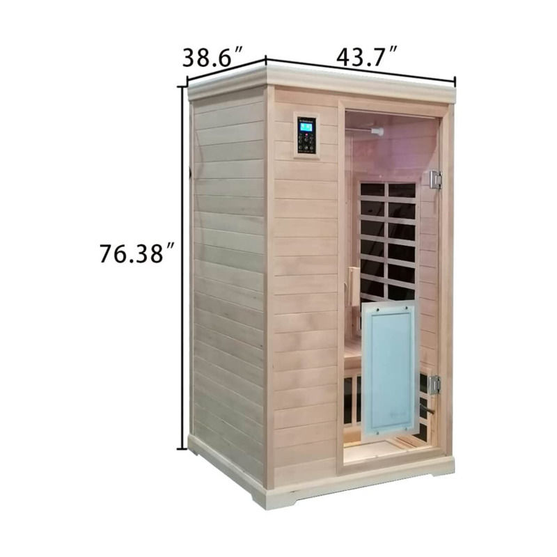 Sauna de Infravermelhos Tradicional em Madeira para 2 Pessoas, Aquecimento de 1750W, 9 Placas, Tempo de Pré-aquecimento de 10 Minutos e Controlo de Temperatura Pré-definido