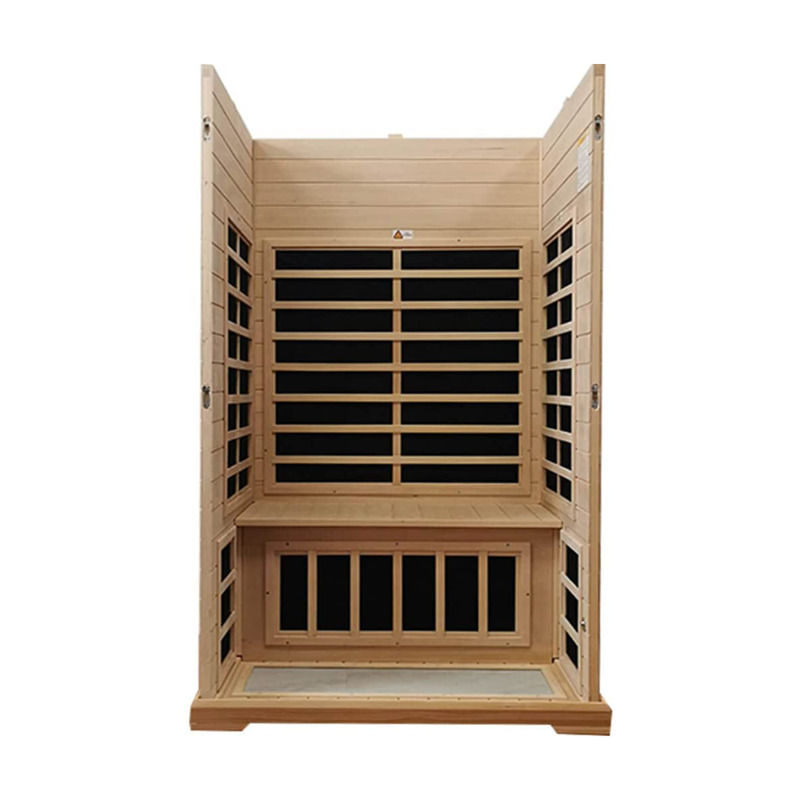 Sauna de Infravermelhos Tradicional em Madeira para 2 Pessoas, Aquecimento de 1750W, 9 Placas, Tempo de Pré-aquecimento de 10 Minutos e Controlo de Temperatura Pré-definido