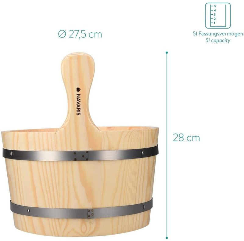 Balde de madeira tradicional para sauna com bolso, acessório essencial para spa, para banho de vapor, balde de madeira de pinho, forro de bolso, plástico, ampulheta